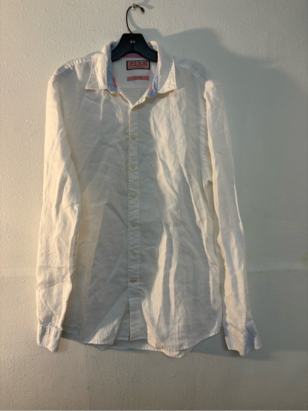 Thomas Pink Lightweight Linen Blend Long-Sleeve Shirt in White